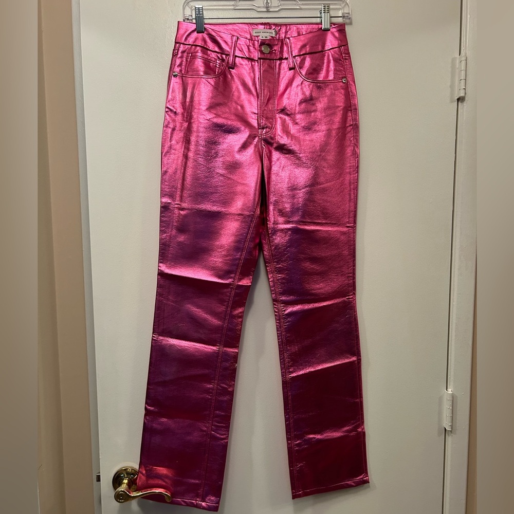 Good American Paige Straight Metallic Pants